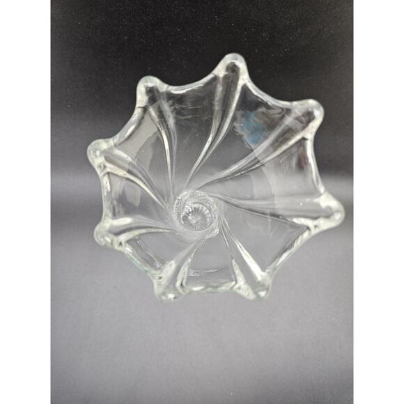 Vintage‎ Dugan Swung Vase Clear Ribbed Swirl Glass Trumpet Scalloped 8 Finger - Picture 6 of 10